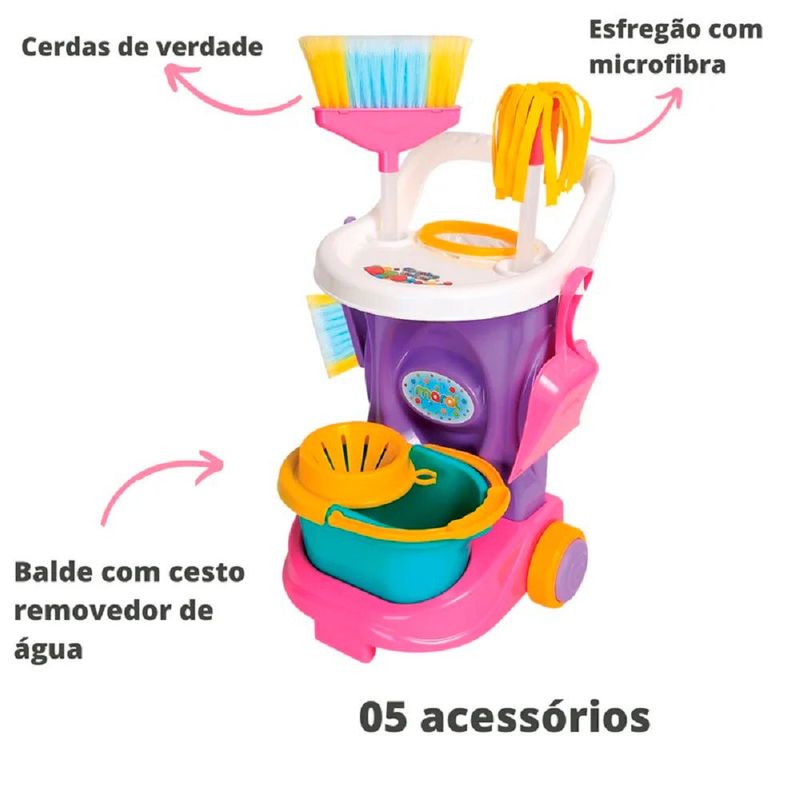 carrinho de limpeza infantil maral cleaning trolley rosa (mp)