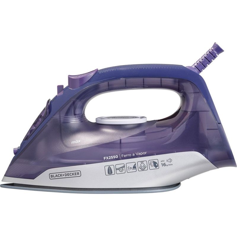 ferro de passar blacker+decker a vapor com spray lilás com branco fx2550-br