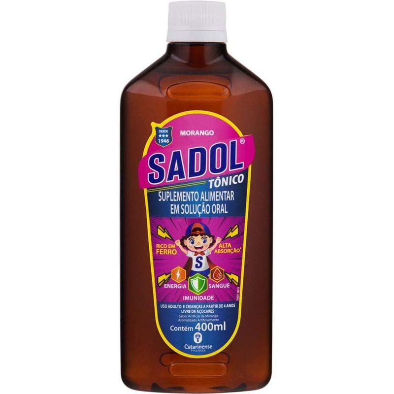 sadol tônico 400ml suplemento alimentar solução oral sabor morango catarinense pharma