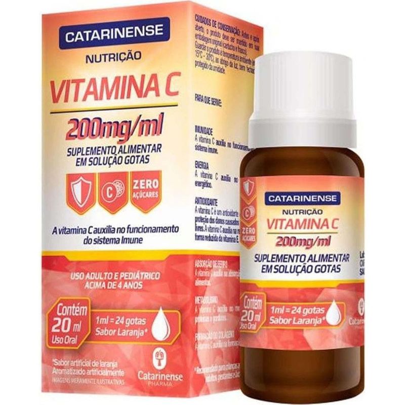 vitamina c 200mg/ml 20ml suplemento alimentar solução gotas catarinense pharma
