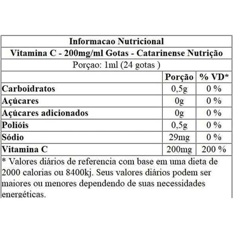 vitamina c 200mg/ml 20ml suplemento alimentar solução gotas catarinense pharma