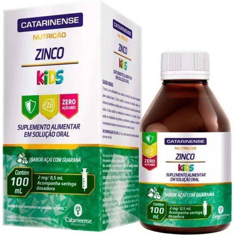 zinco kids 2mg/0,5ml 100ml suplemento alimentar solução gotas sabor açaí com guaraná catarinense pharma