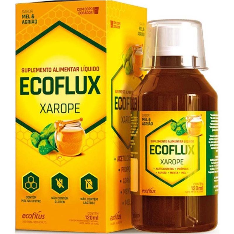 ecoflux xarope mel + agriao 120ml suplemento alimentar ecofitus