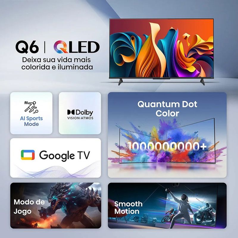smart tv 50" qled 4k hisense uhd 50q6qv