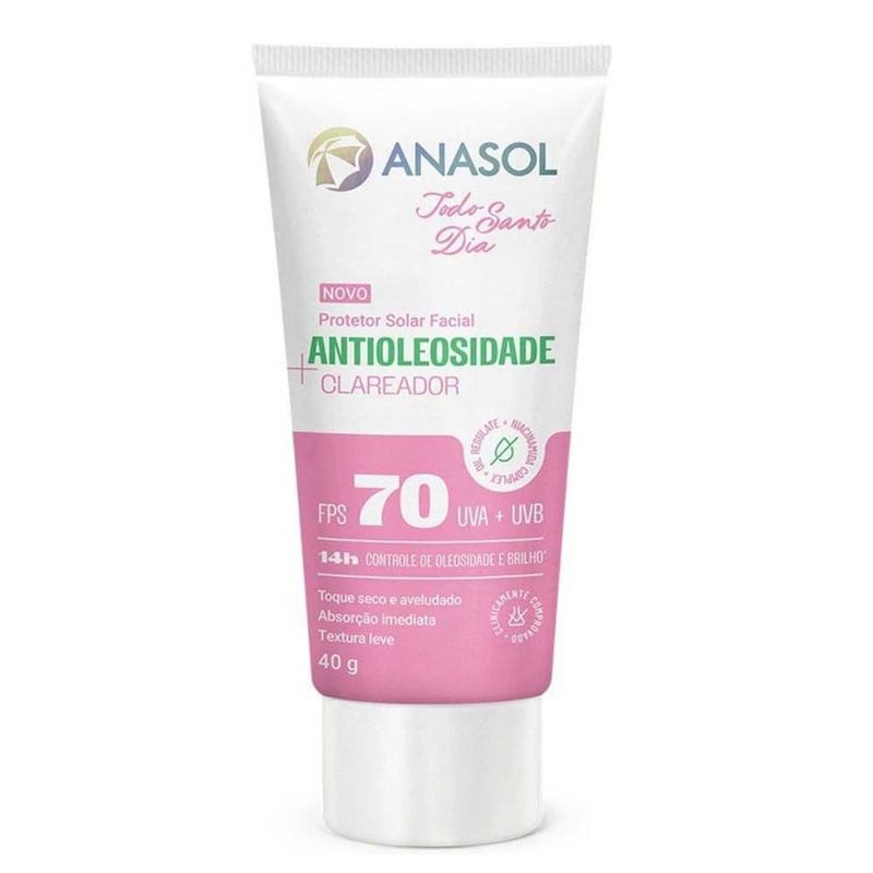 protetor solar facial anasol todo santo dia antioleosidade clareador fps70 40g