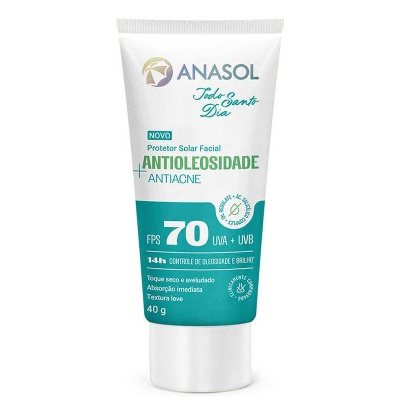 protetor solar facial anasol todo santo dia antioleosidade antiacne fps70 40g