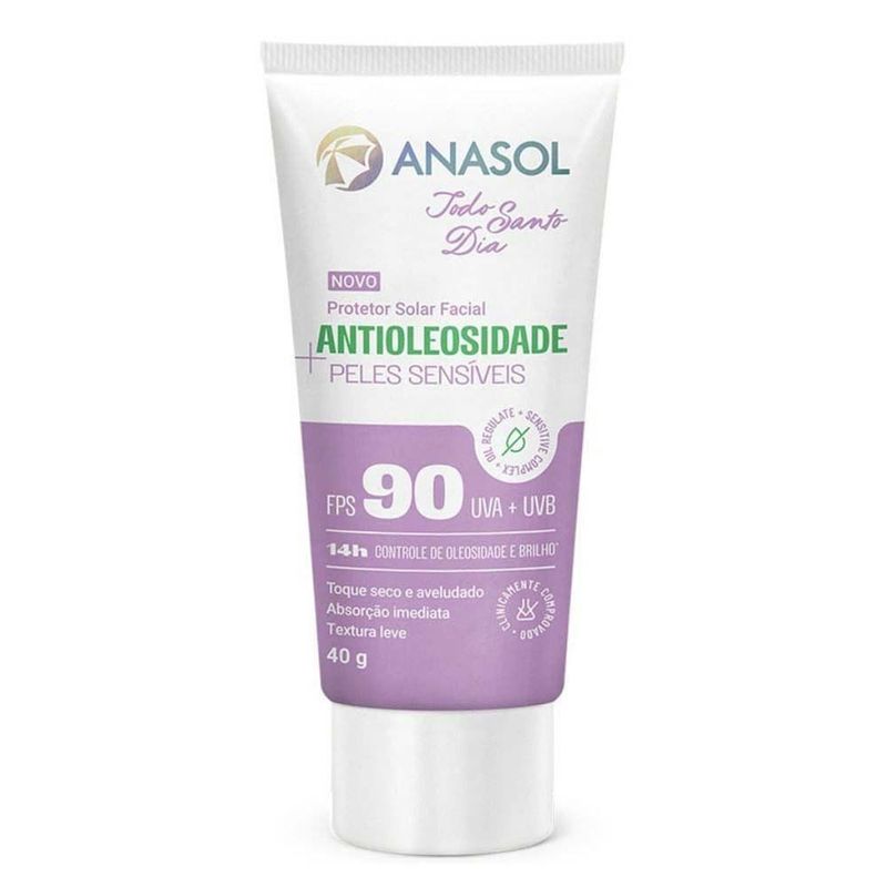 protetor solar facial anasol todo santo dia antioleosidade peles sensíveis fps90 40g