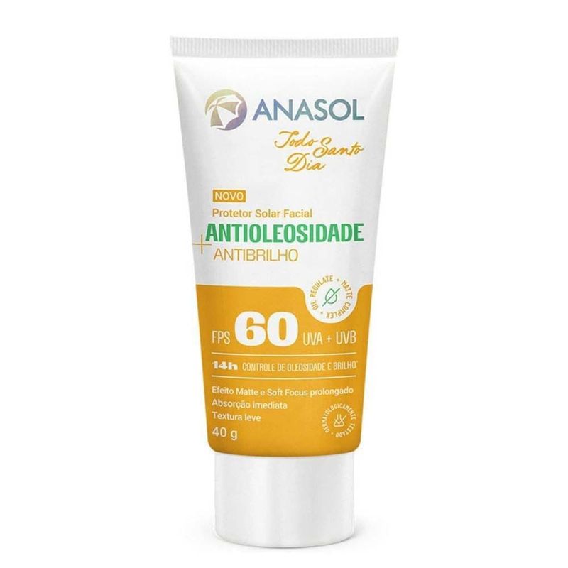 protetor solar facial anasol todo santo dia antioleosidade antibrilho fps60 40g