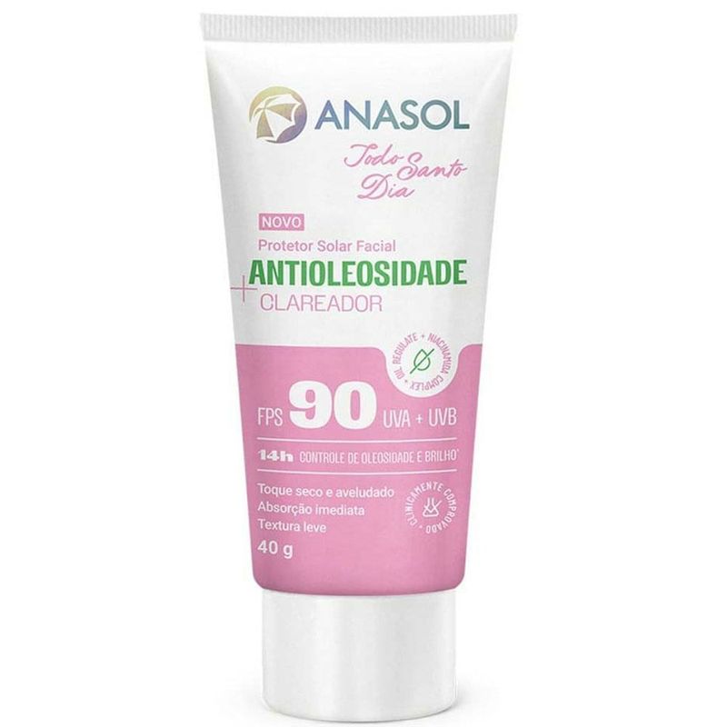 protetor solar facial anasol todo santo dia antioleosidade clareador fps90 40g