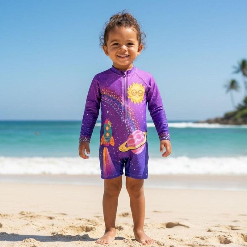 macacão de praia infantil manga longa peixote garotas no espaço 2 anos (mp)