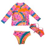 conjunto de praia manga longa 3 peças peixote girafas arco-íris 2 anos (mp)