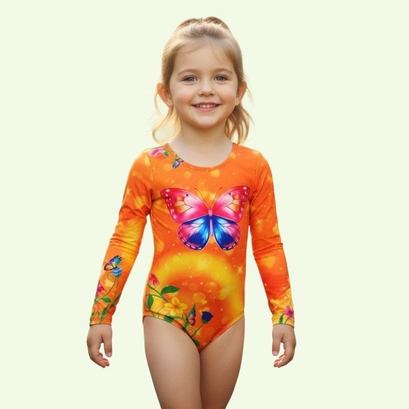 maiô body manga longa peixote jardim das borboletas 6 anos (mp)