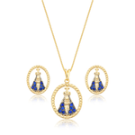 conjunto semijoia luiza mota nossa senhora aparecida borda azul 45cm (mp)