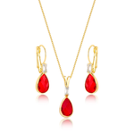 conjunto semijoia luiza mota baguete gota vermelho 45cm (mp)