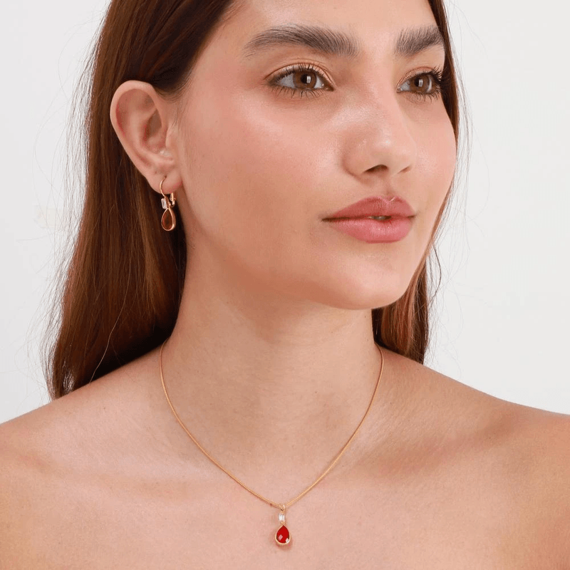 conjunto semijoia luiza mota baguete gota vermelho 45cm (mp)
