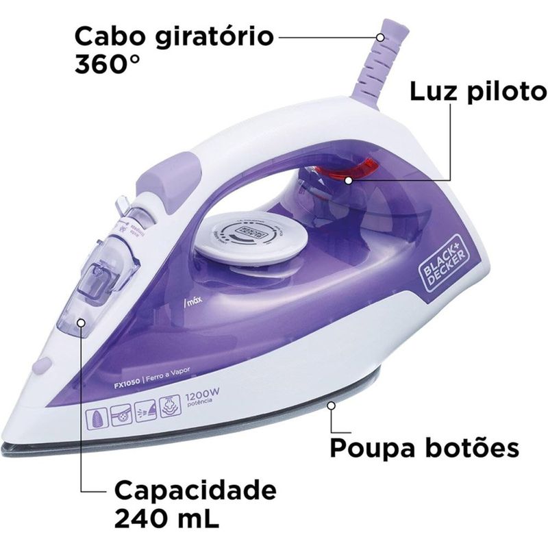 ferro de passar black+decker a vapor branco e azul fx1050-br