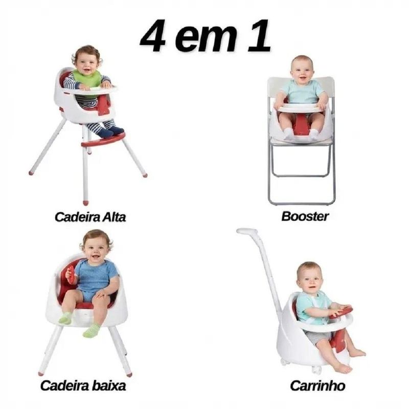 cadeirão booster de alimentação baby style 4 em 1 lily vermelho (mp)