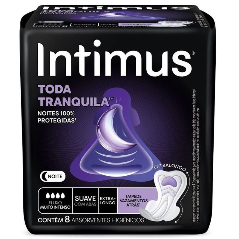 absorvente intimus noturno toda tranquila suave com abas 8 unidades