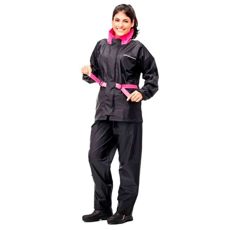 capa de chuva feminina pantaneiro nylon com gola preto rosa pink gg (mp)
