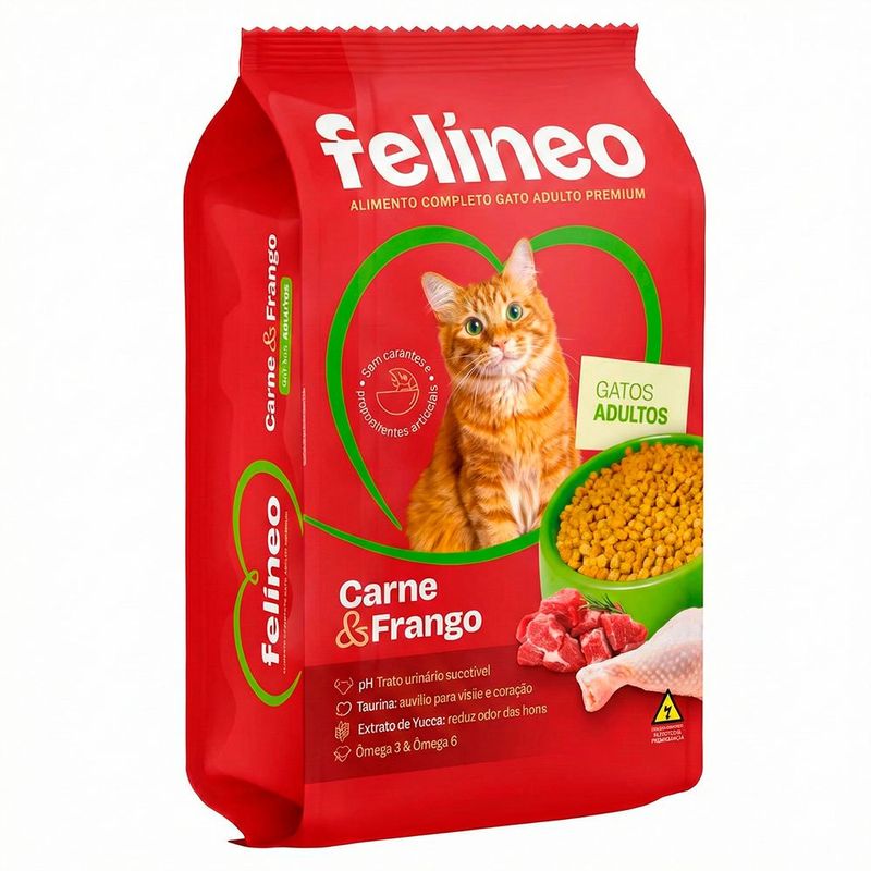 ração para gatos adultos felineo carne e frango 4x3kg (mp)