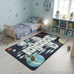 tapete infantil kennedy carpets quadrado foguete amarelinha 100x150cm sortido (mp)
