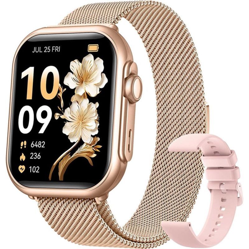 smartwatch feminino akumaka g62 tela de 1.83" rosa e dourado a-mbi
