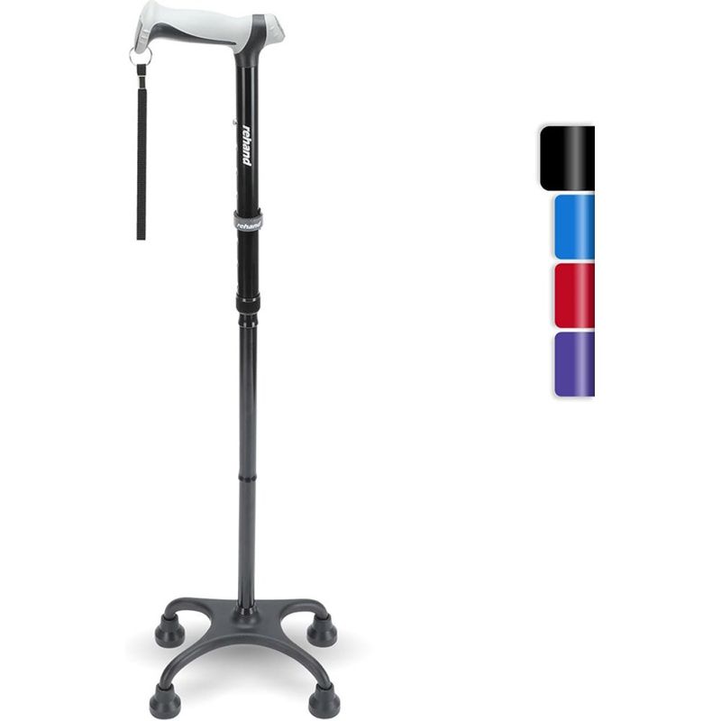 bengala com cabo ergonômico e base de 4 pontas preto rehand a-bi