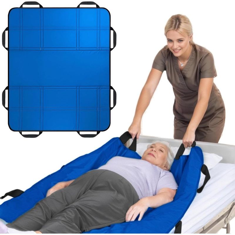 colchão de transferência nurturecare de 3 camadas com alças impermeável para movimentação de paciente tamanho grande cor azul a-bi