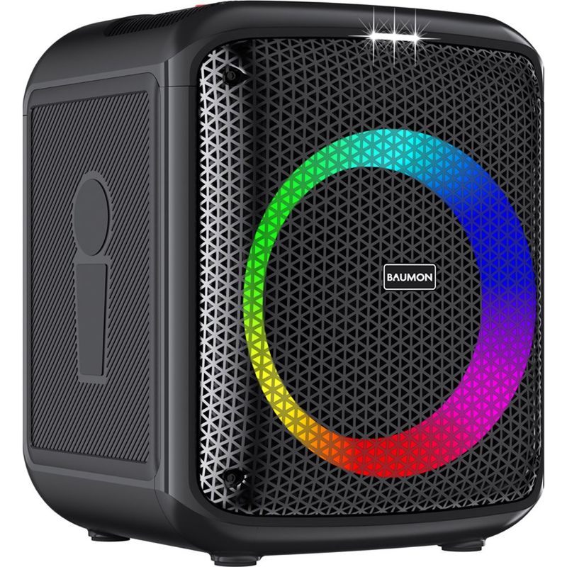 caixa de som bluetooth baumon com 2 microfones e led preto b97a