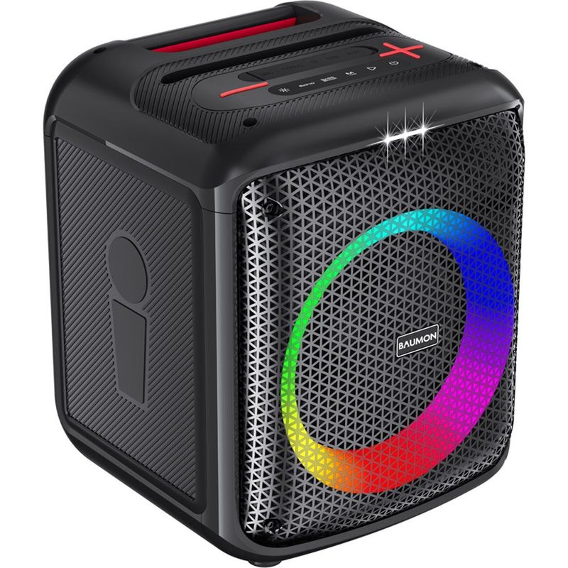 caixa de som bluetooth baumon com 2 microfones e led preto b97a