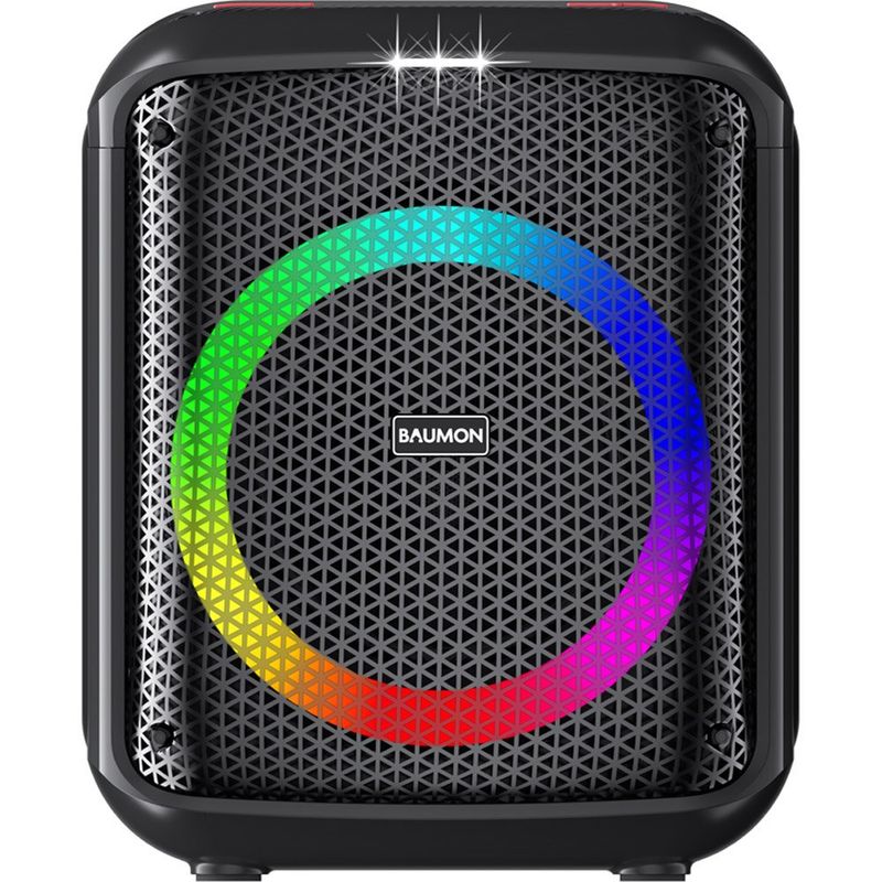 caixa de som bluetooth baumon com 2 microfones e led preto b97a