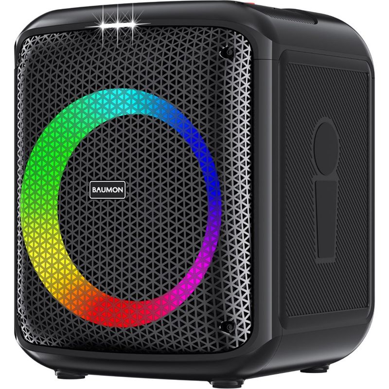 caixa de som bluetooth baumon com 2 microfones e led preto b97a