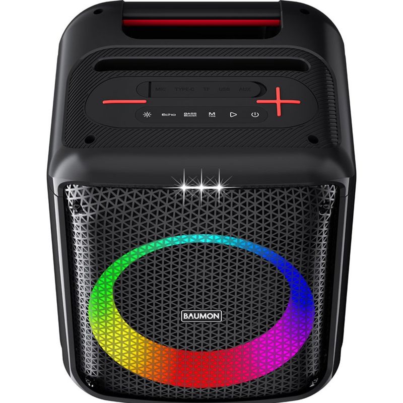 caixa de som bluetooth baumon com 2 microfones e led preto b97a