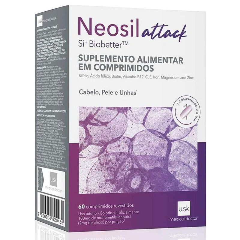 suplemento alimentar neosil attack cabelo pele e unhas 60 comprimidos