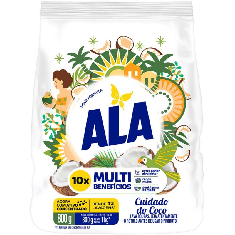 sabão em pó ala cuidado do coco 800g