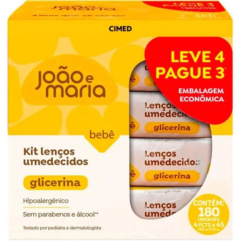 lenços umedecidos joão e maria glicerina 180 unidades