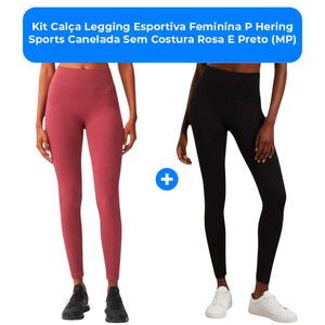 Kit Calça Legging Esportiva Feminina P Hering Sports Canelada Sem Costura Rosa e Preto (MP)