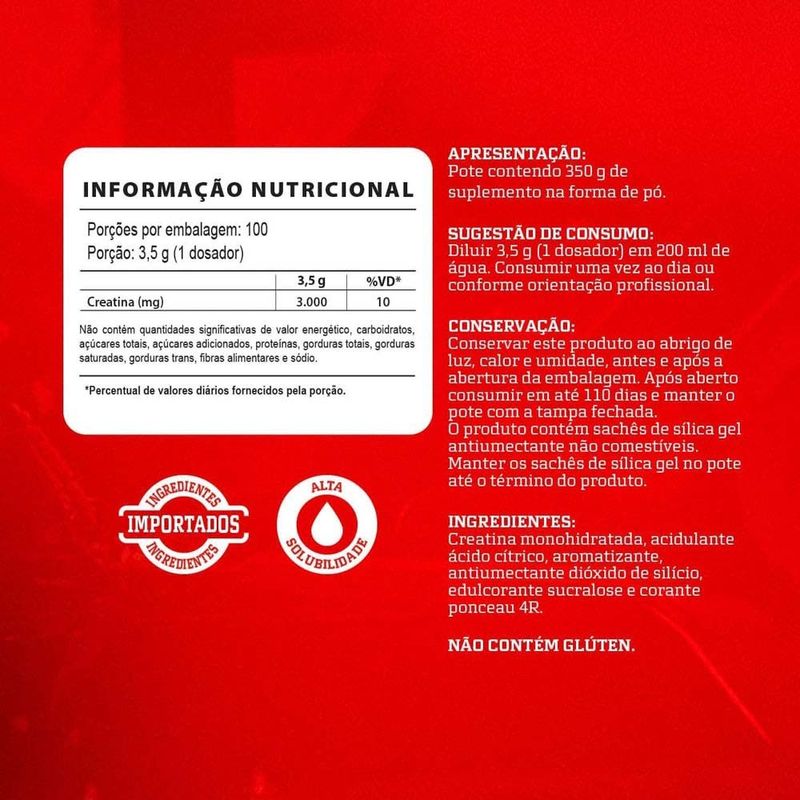 creatina integralmedica hardcore morango 350g