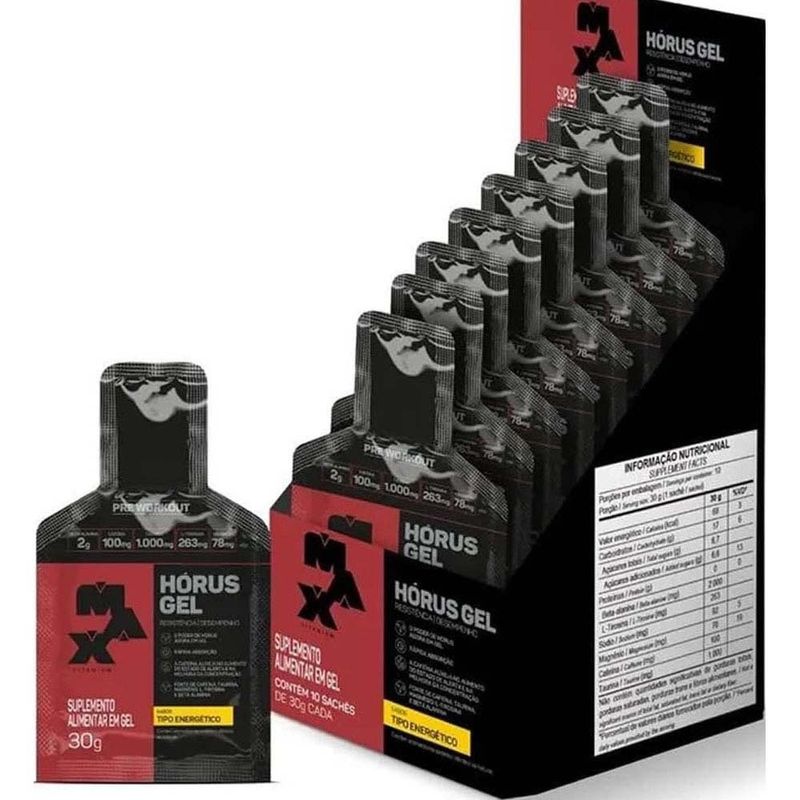pré treino hórus gel max titanium sabor tipo energético 10 sachês 30g
