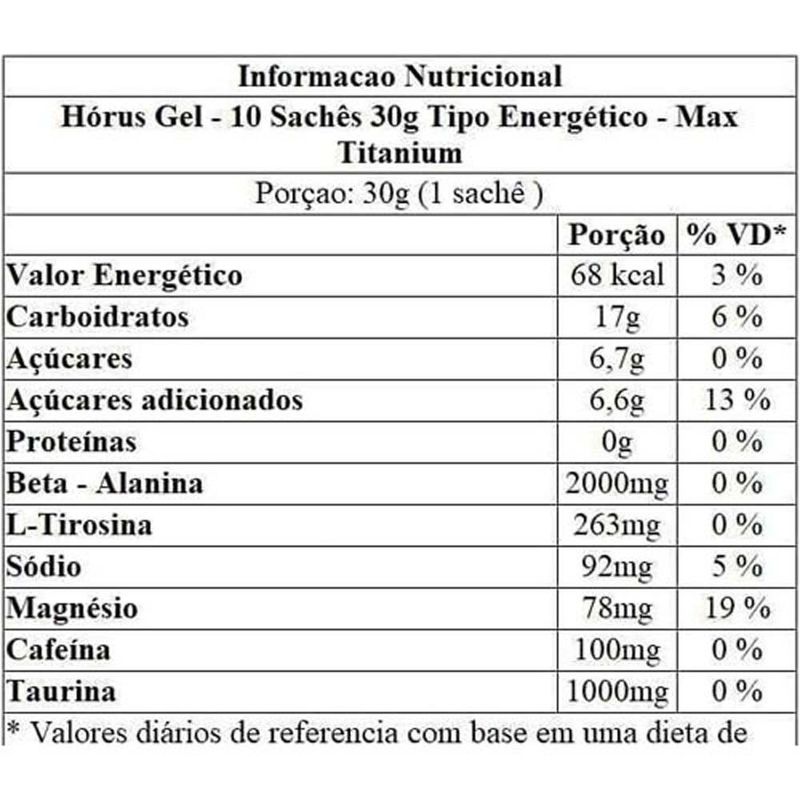 pré treino hórus gel max titanium sabor tipo energético 10 sachês 30g