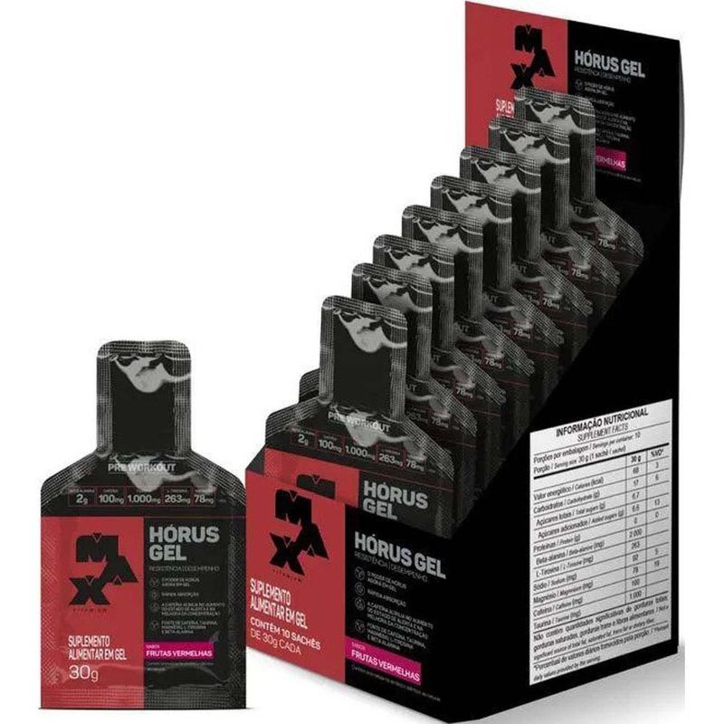 pré treino hórus gel max titanium sabor frutas vermelhas 10 sachês 30g