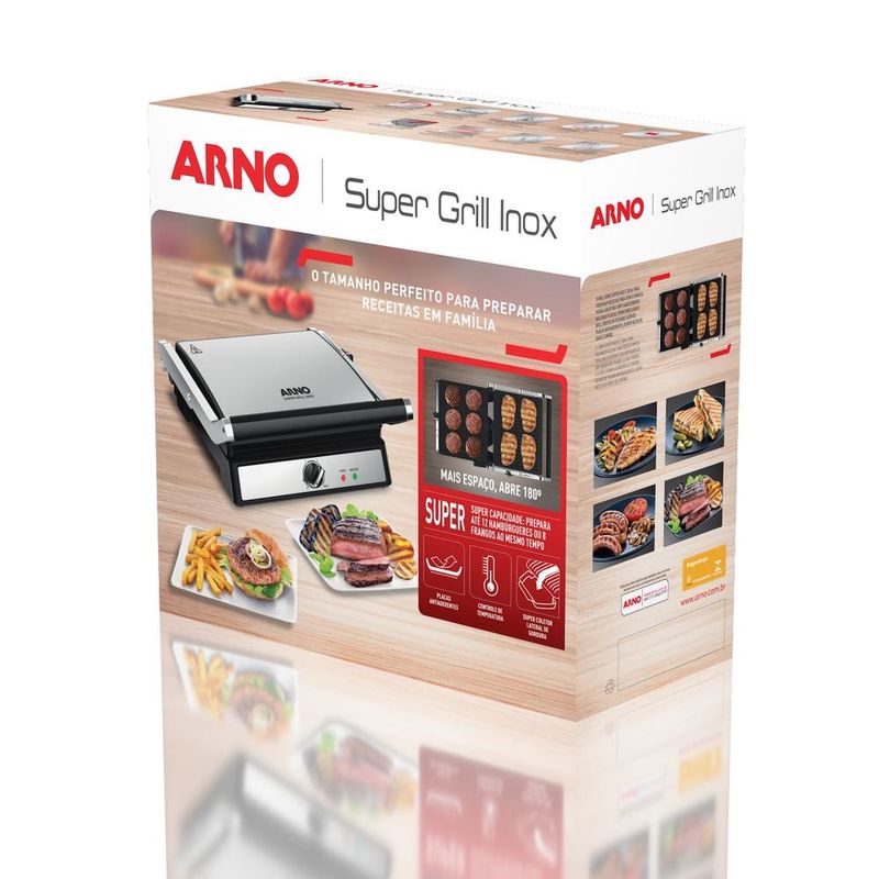super grill arno abertura 180° inox xl ggra
