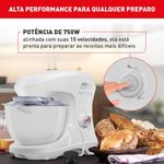 batedeira planetária arno 5l super chef 750w branco km00