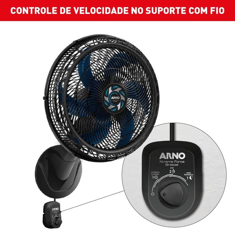 ventilador de parede arno 50cm xtreme force breeze preto vb51