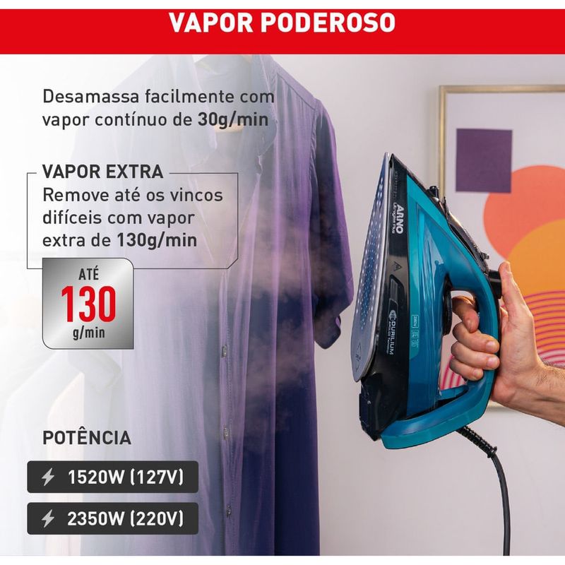 ferro de passar a vapor arno ultragliss plus 1520w 127v azul e preto fmy