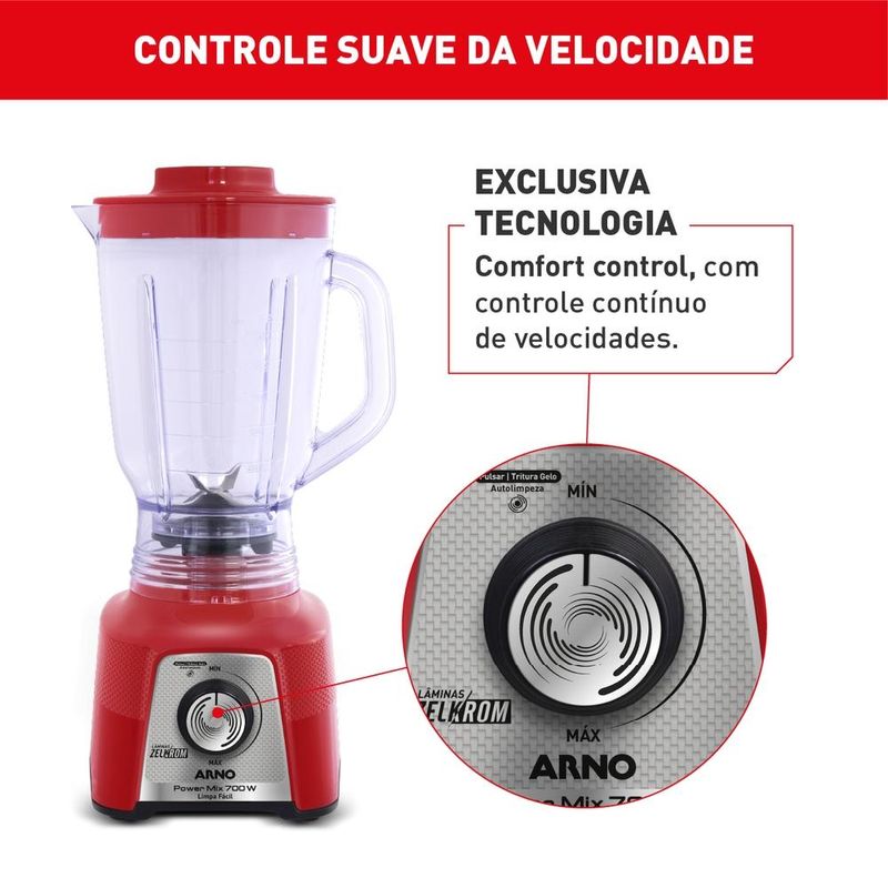 liquidificador arno power mix limpa fácil 700w 1,4l vermelho lq36