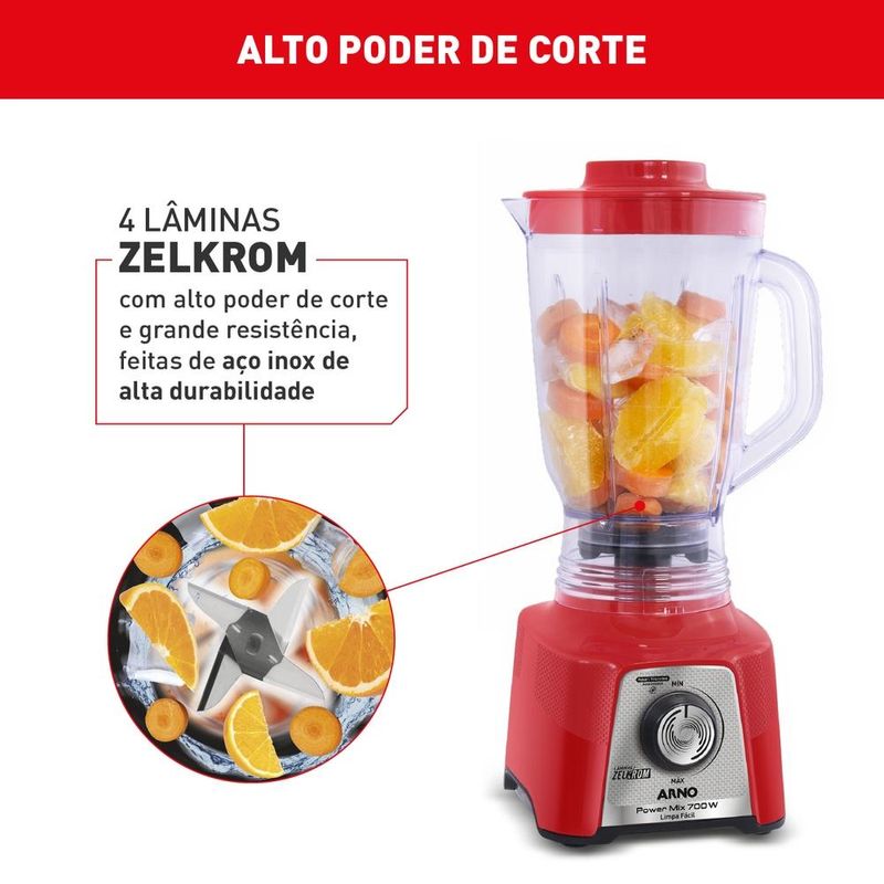 liquidificador arno power mix limpa fácil 700w 1,4l vermelho lq36