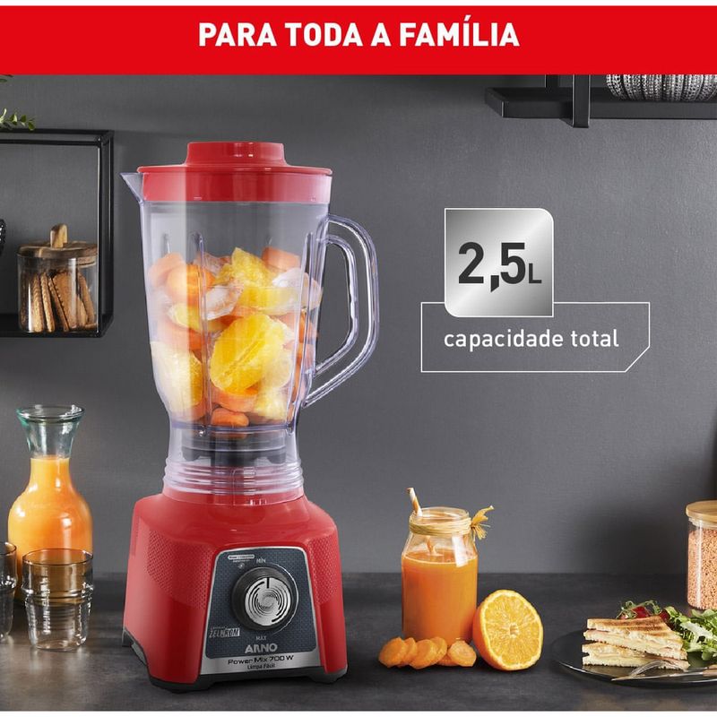 liquidificador arno power mix limpa fácil 700w 1,4l vermelho lq36