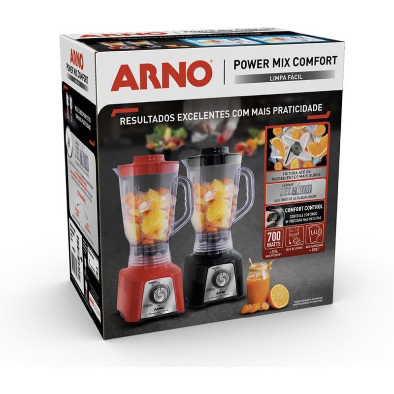 liquidificador arno power mix limpa fácil 700w 1,4l vermelho lq36