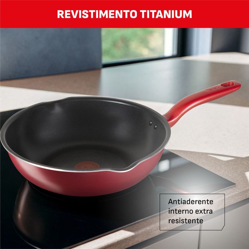 frigideira wok tefal com indução só chef 28cm vermelho